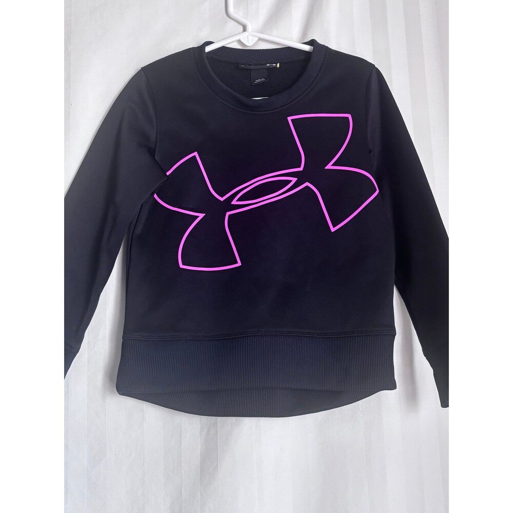 Under Armour Girls Black Fleece Pullover Sweatshirt Pink Graphic Logo 5 NWOT - Picture 2 of 4